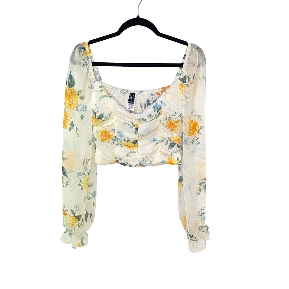 Windsor Coquette Floral Ruched Chiffon Crop Top M Romantic‎ Cottagecore Feminine - Picture 2 of 10